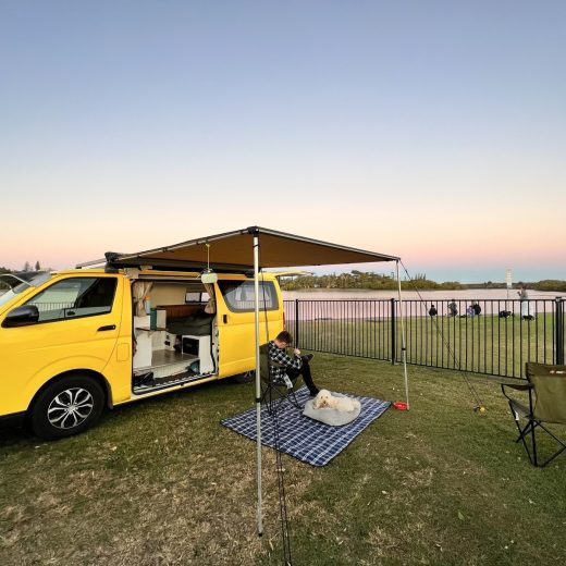 Campervan set up in road trip destination Bonnie Vale Campground